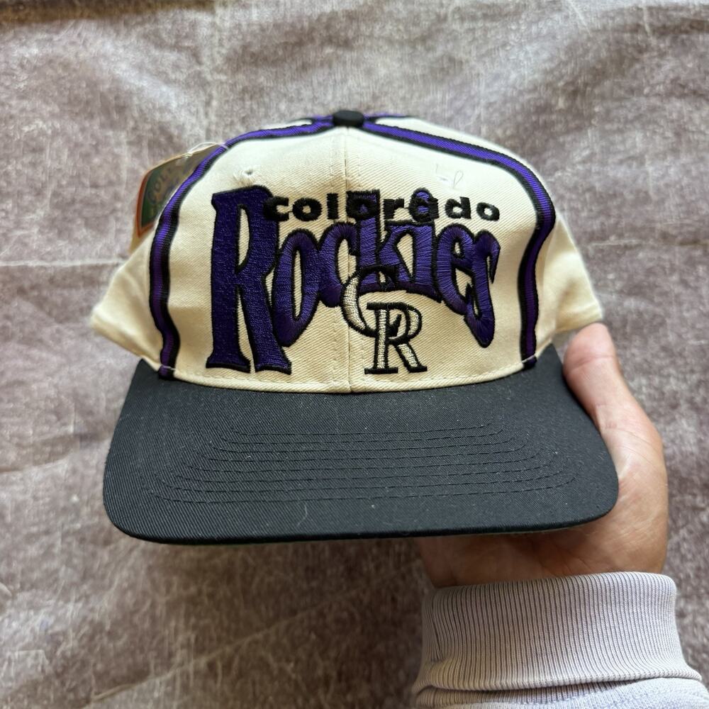 NWT Men's Vintage 90's The Game Colorado Rockies Purple White Snapback Hat Cap